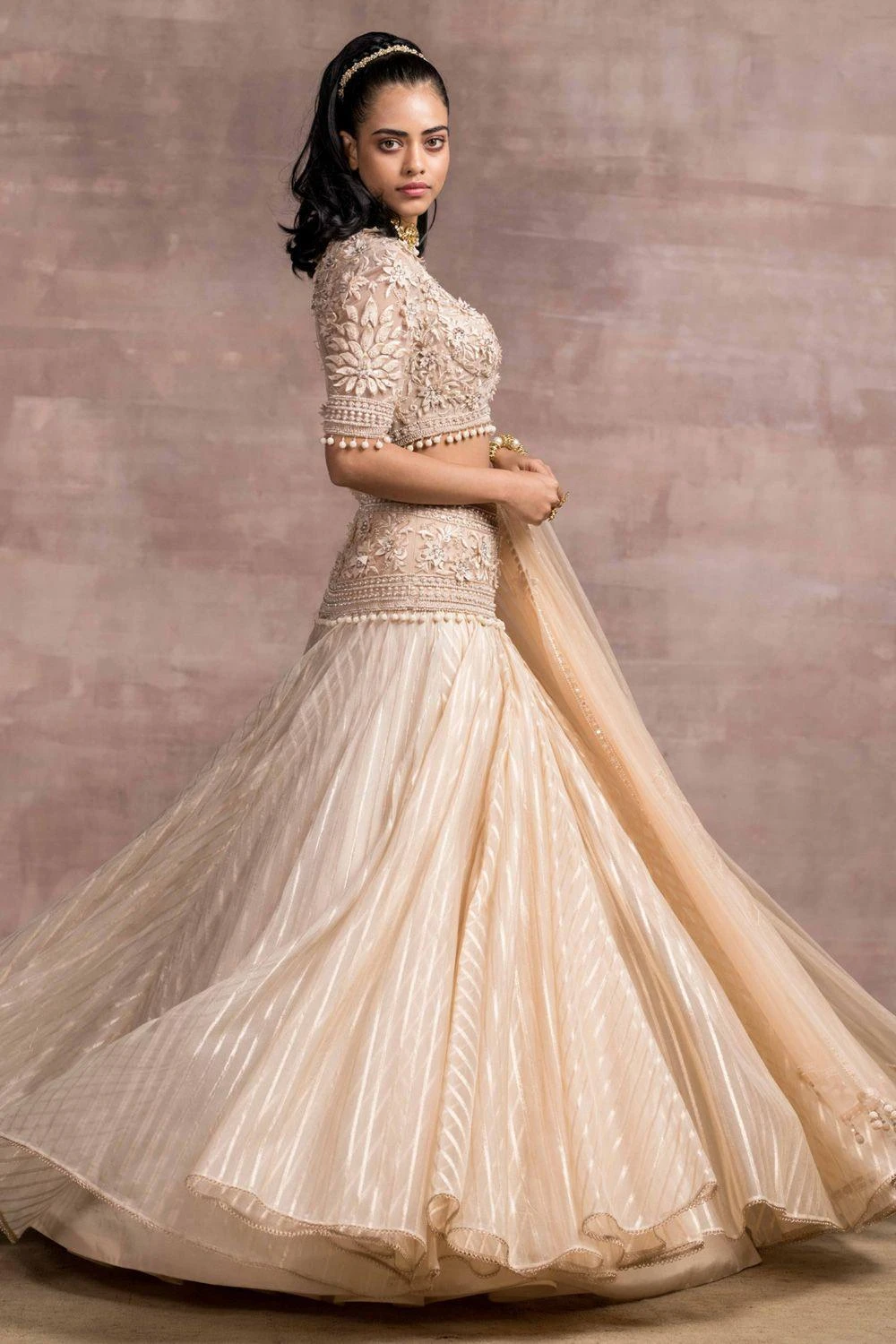 Tarun Tahiliani Gold Kalidar Brocade Lehenga Set 4 Tarun Tahiliani Gold Kalidar Brocade Lehenga Set - Image 2