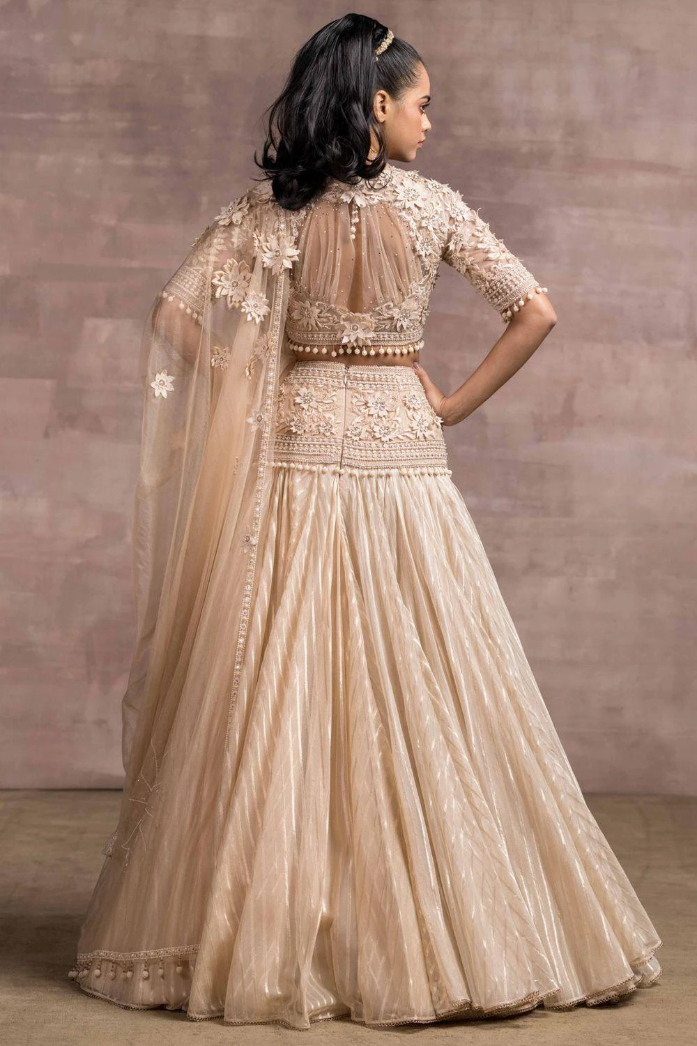 Tarun Tahiliani Gold Kalidar Brocade Lehenga Set 5 Tarun Tahiliani Gold Kalidar Brocade Lehenga Set - Image 3