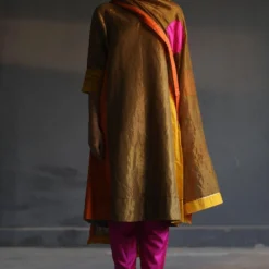 Shorshe Handloom Gold Tissue Kurta & Pink Silk Pants