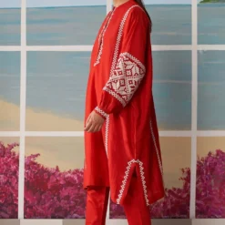 Ikai Red Chanderi Kaftan Tunic Set -Deals Drapizia Store kft3108 3