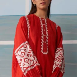 Ikai Red Chanderi Kaftan Tunic Set -Deals Drapizia Store kft3108 4