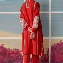 Ikai Red Chanderi Kaftan Tunic Set -Deals Drapizia Store kft3108 5