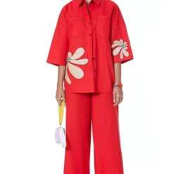 Kanika Goyal Label Red Faux Leather Applique Shirt