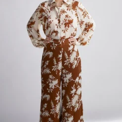 KoAi Cream And Brown Floral Shirt