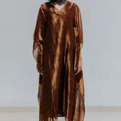 Mimamsaa Rose Gold Tissue Silk Kaftan