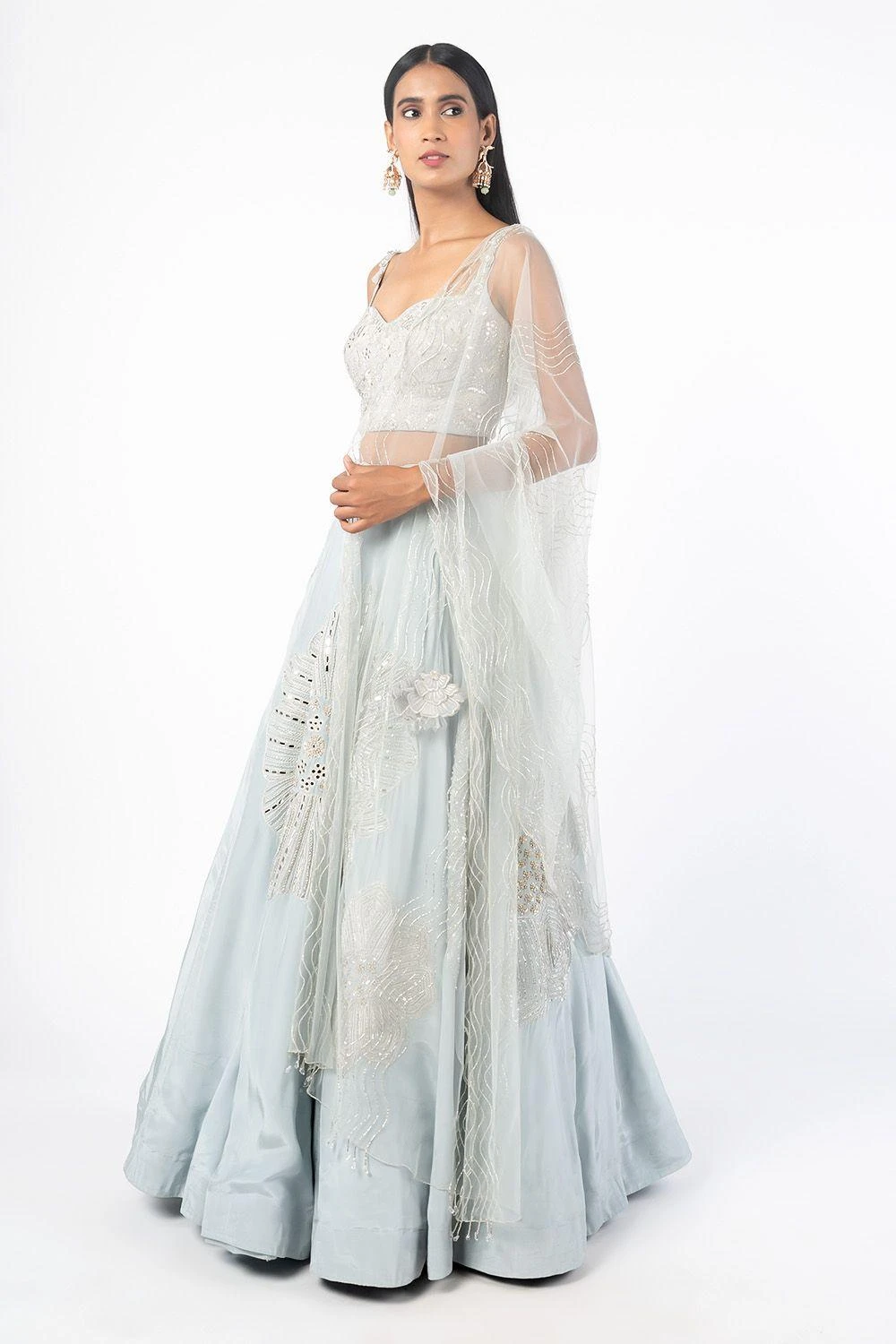 Mishru Powder Blue Embroidered Lehenga Set 5 Mishru Powder Blue Embroidered Lehenga Set - Image 3