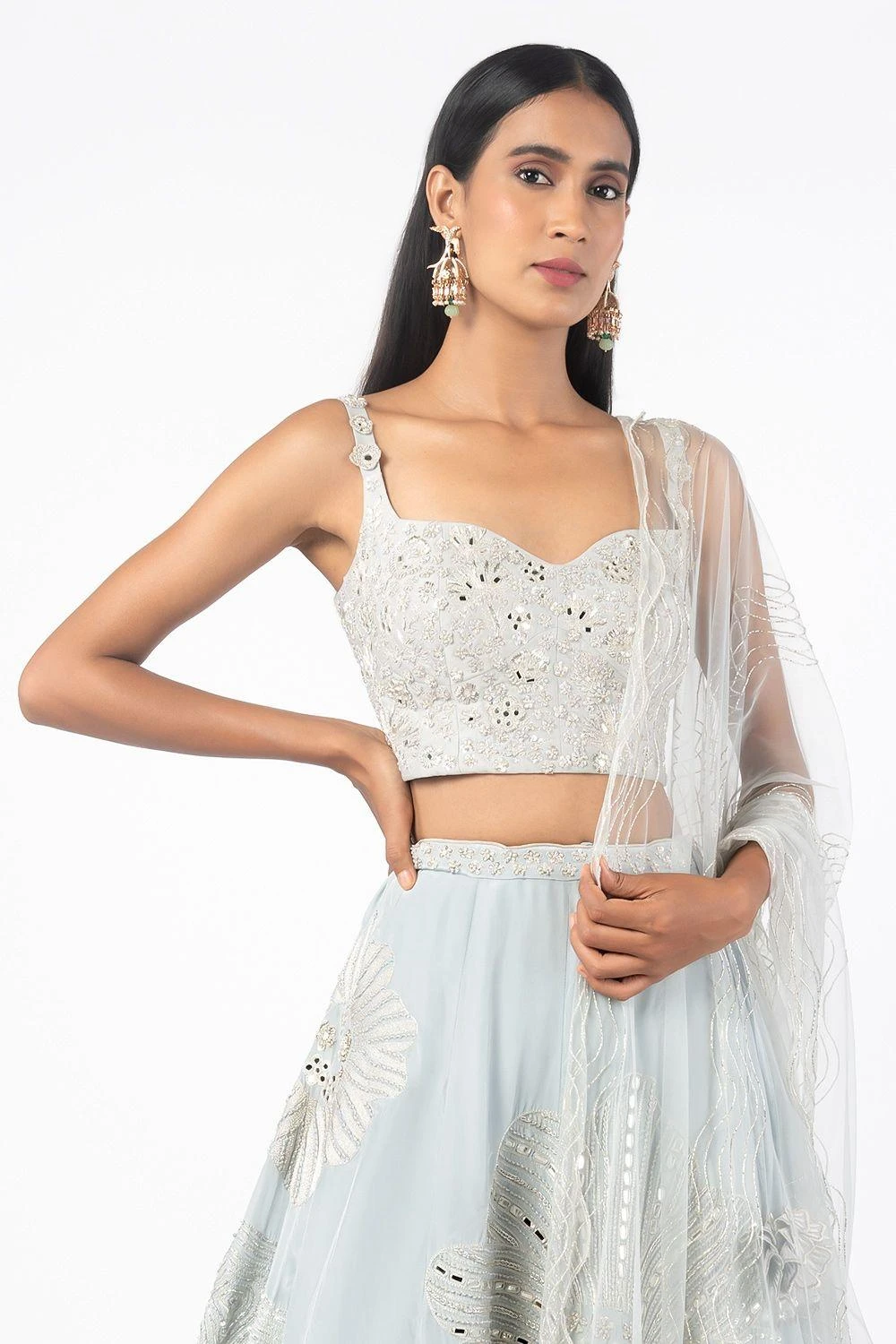 Mishru Powder Blue Embroidered Lehenga Set 6 Mishru Powder Blue Embroidered Lehenga Set - Image 4