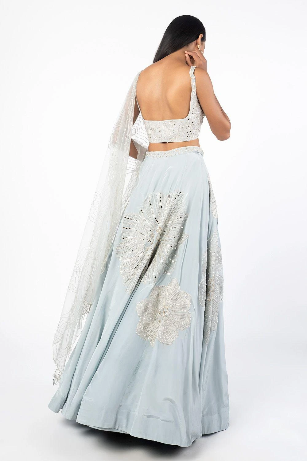 Mishru Powder Blue Embroidered Lehenga Set 7 Mishru Powder Blue Embroidered Lehenga Set - Image 5