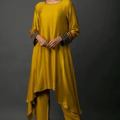 Prahnaaya Mustard Asymmetric Kurta With Printed Dupatta -Deals Drapizia Store mutlstsc 3