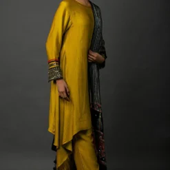 Prahnaaya Mustard Asymmetric Kurta With Printed Dupatta -Deals Drapizia Store mutlstsc 4
