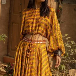 Punit Balana Mustard Printed Embellished Top & Skirt Set -Deals Drapizia Store pbmr 43 3