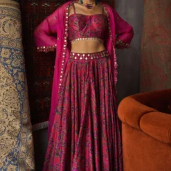 Punit Balana Silk Chanderi Lehenga Set With Cape -Deals Drapizia Store pbsb 19 r 2