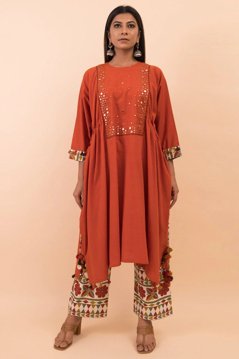 Pooja Keyur Rust Orange Kaftan Kurta & Printed Pants 3 Pooja Keyur Rust Orange Kaftan Kurta & Printed Pants
