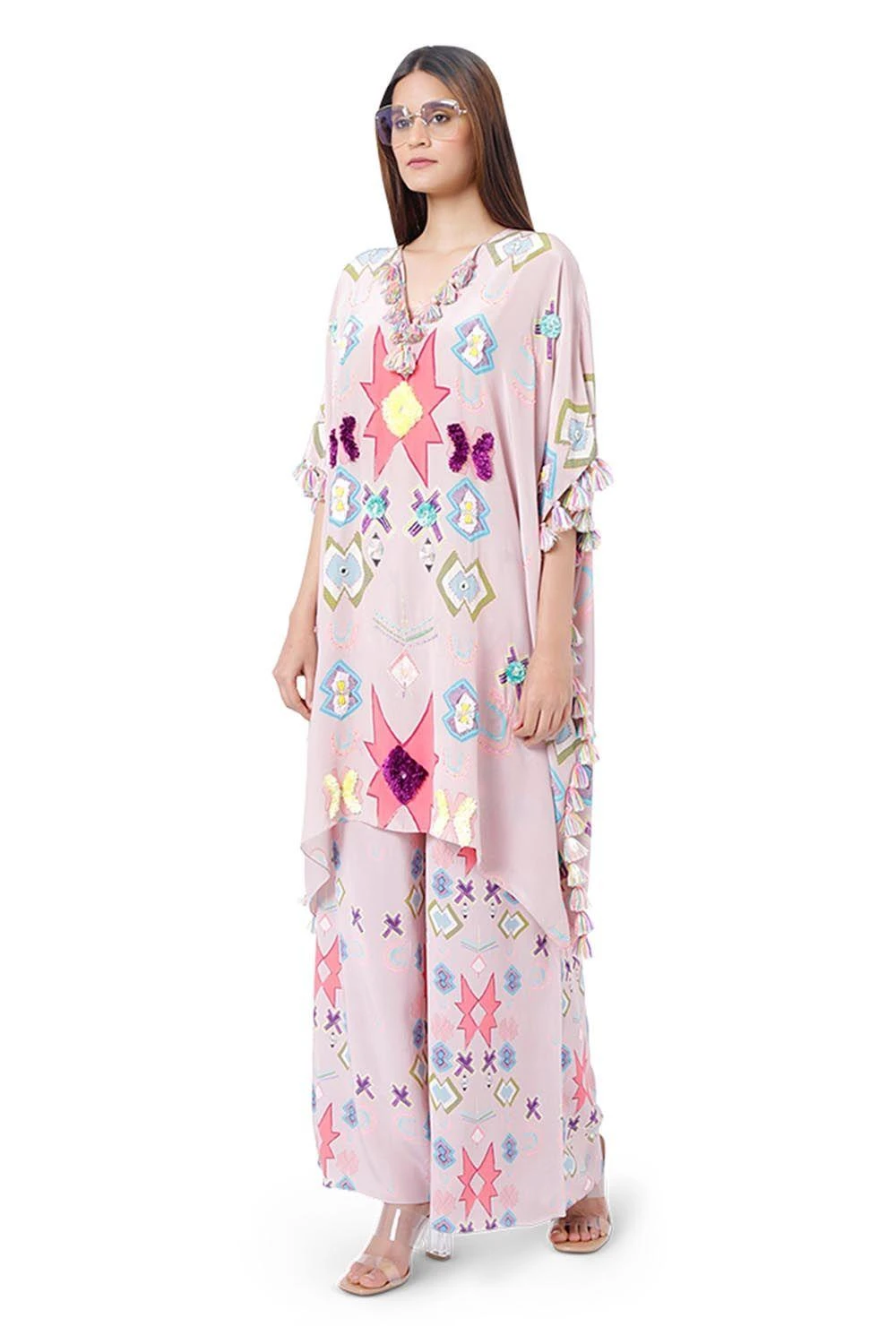 Payal Singhal Pink Printed Kaftan With Flared Pants 4 Payal Singhal Pink Printed Kaftan With Flared Pants - Image 2