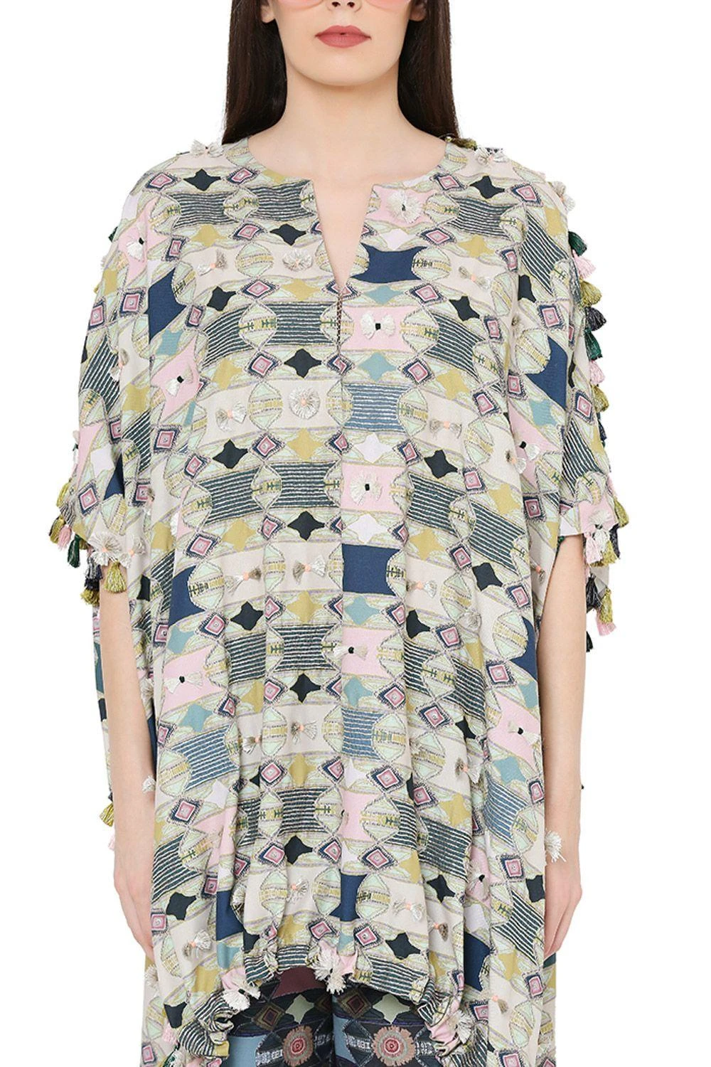 PS Pret By Payal Singhal Green Printed High-low Kaftan & Pants 6 PS Pret By Payal Singhal Green Printed High-low Kaftan & Pants - Image 4