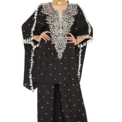 Payal Singhal Black Embroidered Silk Kaftan & Palazzo Set