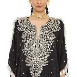 Payal Singhal Black Embroidered Silk Kaftan & Palazzo Set -Deals Drapizia Store ps kp0093 4