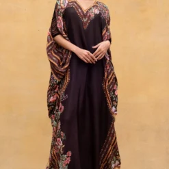 Rajdeep Ranawat Black Chintz Printed Kaftan With Kutch Borders