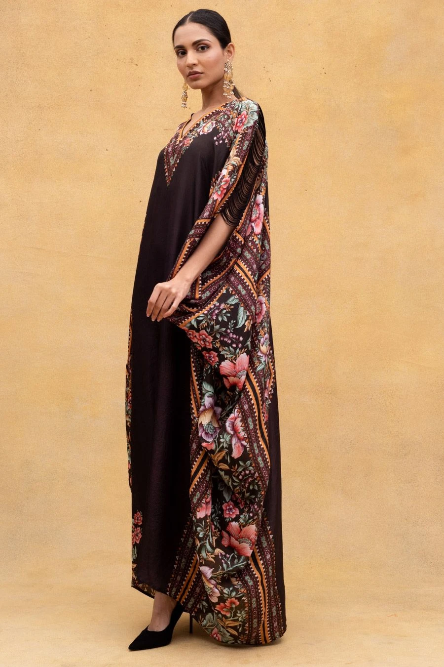 Rajdeep Ranawat Black Chintz Printed Kaftan With Kutch Borders 5 Rajdeep Ranawat Black Chintz Printed Kaftan With Kutch Borders - Image 3