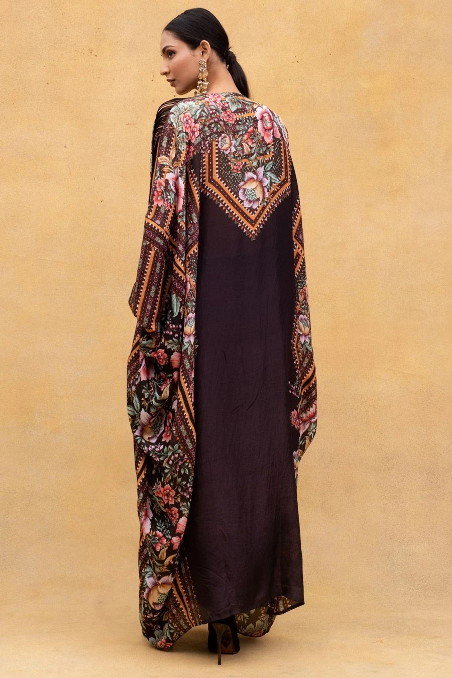 Rajdeep Ranawat Black Chintz Printed Kaftan With Kutch Borders 8 Rajdeep Ranawat Black Chintz Printed Kaftan With Kutch Borders - Image 6