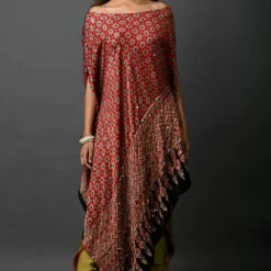 Prahnaaya Embroidered Asymmetric Satin Kaftan Set