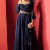 Ridhi Mehra Navy Blue Jumpsuit With A Ruffled Dupatta & Belt -Deals Drapizia Store rmrl 30 1