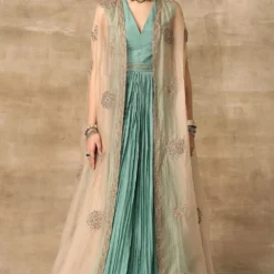 Ridhi Mehra Azure Teal & Champagne Anarkali Set