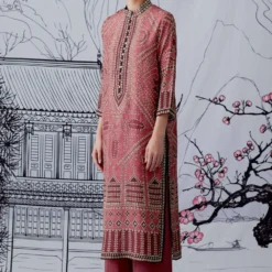 Rajdeep Ranawat Pink Bandhani Printed Band Collar Kurta -Deals Drapizia Store rr1079 2