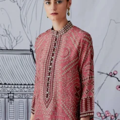 Rajdeep Ranawat Pink Bandhani Printed Band Collar Kurta -Deals Drapizia Store rr1079 4
