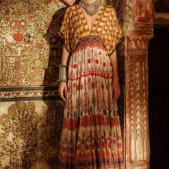 Rajdeep Ranawat Printed Silk V Neck Kaftan -Deals Drapizia Store rr20763 2