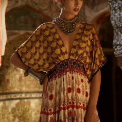 Rajdeep Ranawat Printed Silk V Neck Kaftan -Deals Drapizia Store rr20763 5