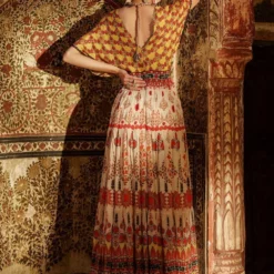 Rajdeep Ranawat Printed Silk V Neck Kaftan -Deals Drapizia Store rr20763 7