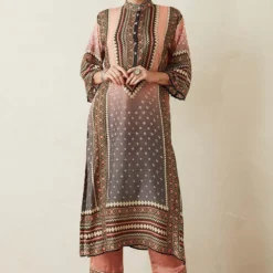 Rajdeep Ranawat Ombre Pink Printed Tunic With A Mandrin Collar