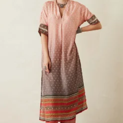 Rajdeep Ranawat V Neck Ombre Tunic With A Printed Hem & Cuffs -Deals Drapizia Store rr367 2