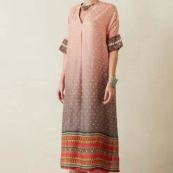 Rajdeep Ranawat V Neck Ombre Tunic With A Printed Hem & Cuffs -Deals Drapizia Store rr367 3