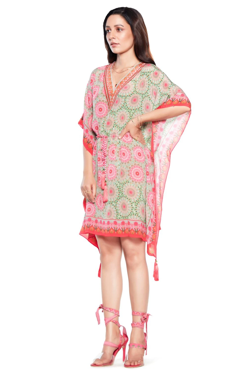 Siddhartha Bansal Pink & Green Printed Kaftan 4 Siddhartha Bansal Pink & Green Printed Kaftan - Image 2