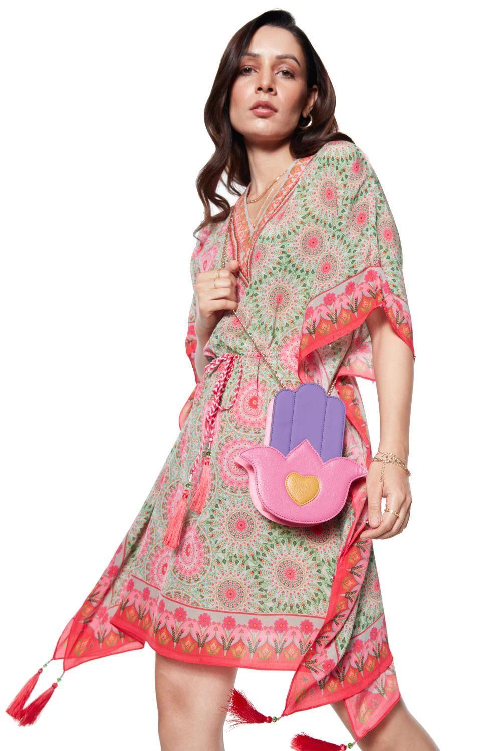 Siddhartha Bansal Pink & Green Printed Kaftan 5 Siddhartha Bansal Pink & Green Printed Kaftan - Image 3