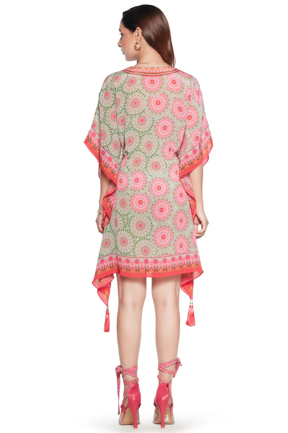 Siddhartha Bansal Pink & Green Printed Kaftan 6 Siddhartha Bansal Pink & Green Printed Kaftan - Image 4