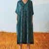 Ikai Pleated Teal V Neck Kaftan Dress 2 Ikai Pleated Teal V Neck Kaftan Dress -Deals Drapizia Store sh kfd 2101b 1