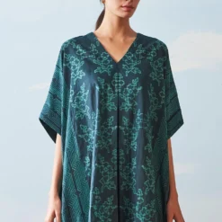 Ikai Pleated Teal V Neck Kaftan Dress -Deals Drapizia Store sh kfd 2101b 3