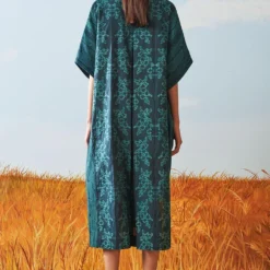 Ikai Pleated Teal V Neck Kaftan Dress -Deals Drapizia Store sh kfd 2101b 4