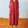 Ikai Pleated V Neck Kaftan Dress