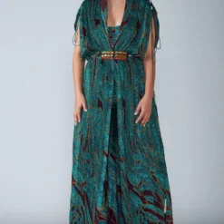 Saaksha & Kinni Green Abstract Avain Printed Kaftan