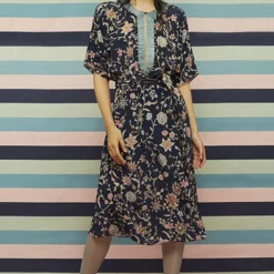 SVA Floral Printed Kaftan With A Textured Neckline