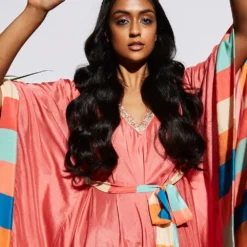 SVA Pink Asymmetrical Silk Kaftan With Belt -Deals Drapizia Store svaw21k18c 3