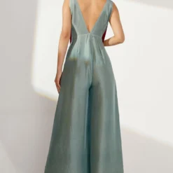 Twinkle Hanspal Teal Silk Jumpsuit With Exaggerated Belts -Deals Drapizia Store tgn03 3