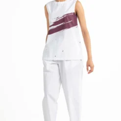 Three White Splash Print Top